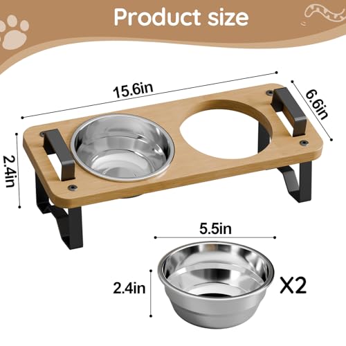 Elevated Cat Bowls with Handles, 15° Tilted 2 Stainless Steel Bowls & Food Mat, Adjustable Height Anti-Vomit Feeder for Easy Cleaning, The for Cat Lovers - Complete Feeding Solution - size: 2 cat bowls