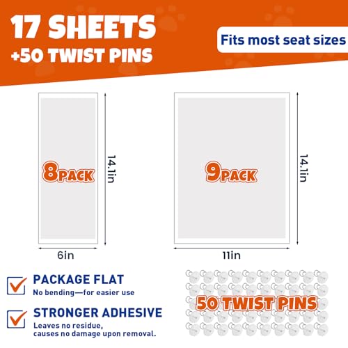 17Pack- Anti Cat Scratch Furniture Protector, Clear Couch Protector from Cat Claws, Pet Deterrent for Sofa Wall Door Bed, Single Sided Self Adhesive Easy Apply, Heavy Duty- with 50 Twist Pins