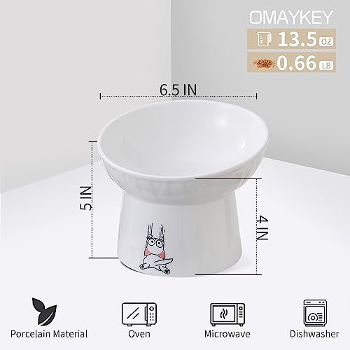 6.5 Inch Extra Wide Elevated Cat Bowls, Ceramic Raised Tilted Cat Bowl for Food and Water, Porcelain Pet Feeder Dishes for Cats & Dogs, Whisker Fatigue, White & Green - color: White & Green