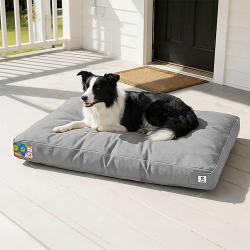 Sytopia 36 Inch Canvas Outdoor Dog Bed for Large Dogs, Great Gift for Pets with Waterproof Machine Washable Removable Cover, Indoor Patio Pet Pad for Crate, Light Grey - color: Light Grey, size: Large