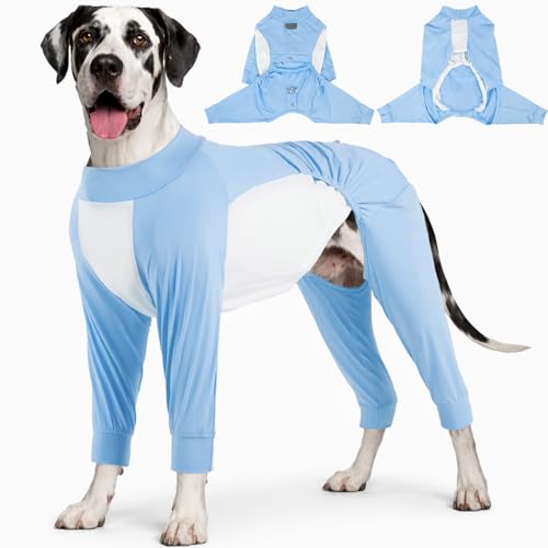 SPF Sun Shirt for Extra Large Dogs, 2-in-1 Full Body & Front-Leg Dog UV Shirt with Adjustable Drawstring, Breathable Mesh Belly, Summer Dog Apparel for Giant Blue 4XL - color: Blue, size: 4XL