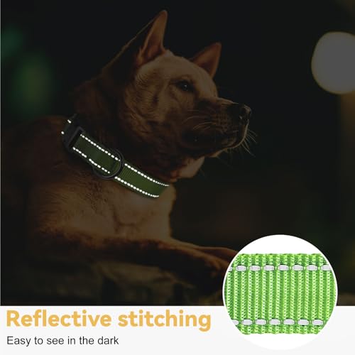 HEELE Dog Collar, Reflective Dog Collar, Soft Neoprene Padded Breathable Nylon Pet Collar Adjustable for Small Dogs, Grass Green, S(10.23-14.96") - color: Grass Green, size: Small (10.23-14.96")