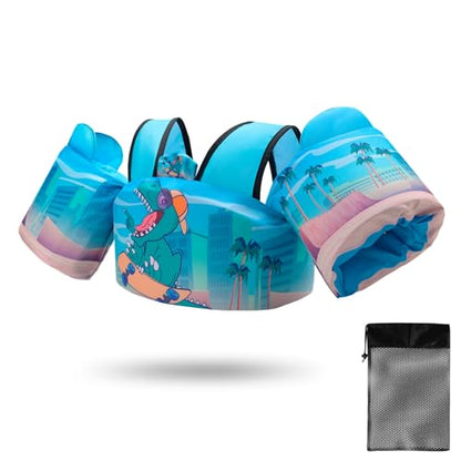Toddler Swim Vest Floaties for 22-66 lbs / 2-6 Y Kids Swim Jacket with Adjustable Safety Buckle Arm Wings Swim Training for Boys and Girls Beach Boating Pool Floats - color: Dinosaur