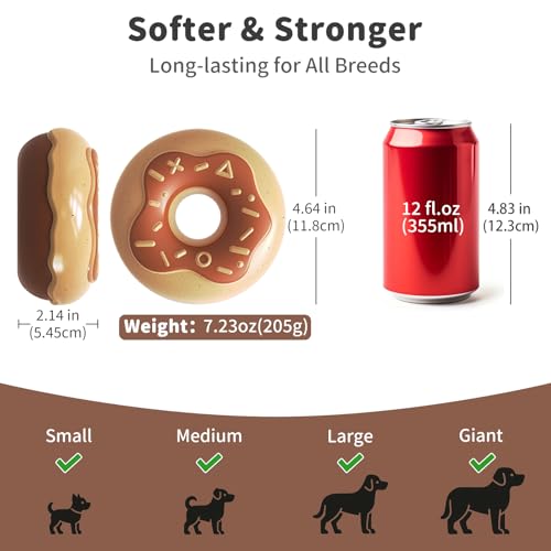 Dog Toys for Aggressive Chewers, Indestructible Squeaky Chew Toy to Keep Them Busy, Interactive Rubber Donut with Milk Flavor & Bounce, Teeth Cleaning for Small Medium Large Breed, Brown - color: Brown