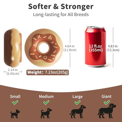 Dog Toys for Aggressive Chewers, Indestructible Squeaky Chew Toy to Keep Them Busy, Interactive Rubber Donut with Milk Flavor & Bounce, Teeth Cleaning for Small Medium Large Breed, Brown - color: Brown