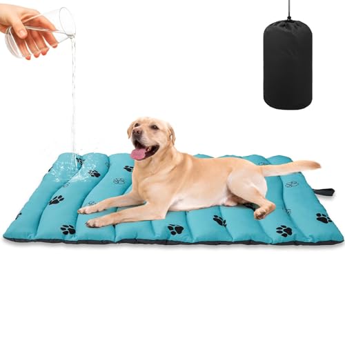BINGPET Outdoor Travel Dog Bed for Large/Medium Dogs,Portable Waterproof Camping Mat with Carry Bag,Foldable Outside Bed,Machine Washable Indoor Pet Mat for Small,Medium and Large Dogs 35"x51" - color: Blue, size: XL: 35*51in