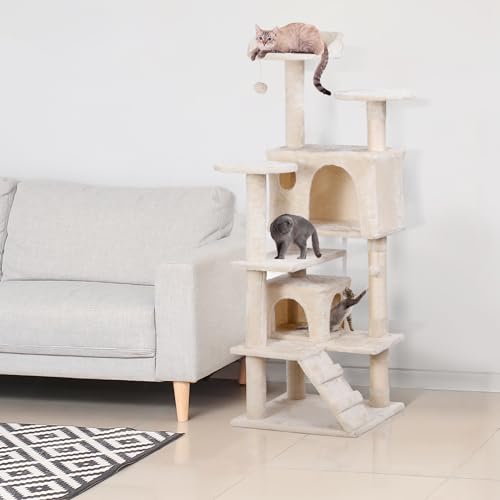 Nova Microdermabrasion 54 in Cat Tree Tower for Indoor Cats Multi-Level Cat Condo Cat Bed Furniture with Scratching Post Kittens Activity Center - color: Beige
