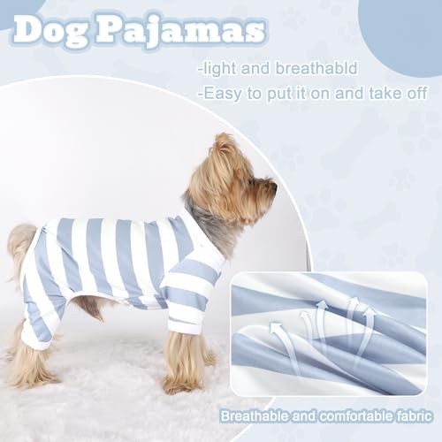 Dog Pajamas, Stretchy Puppy Jammies Onesie, Comfy Doggie Striped Pjs, Lightweight Soft Puppy Outfit, Dogs Clothes for Small Size Girl Boy(Light Blue,M) - color: Light Blue, size: Medium (Chest 16.9 in)