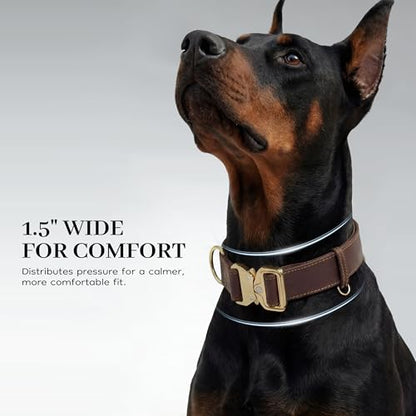 AssuredLock Leather Dog Collar, 1.5” Wide, Smooth Quick-Release Buckle with Adjustable Design, Heavy-Duty Handcrafted Collars for Large Dogs, Brown Gold-L - color: Brown-Gold, size: 17-28.5 In