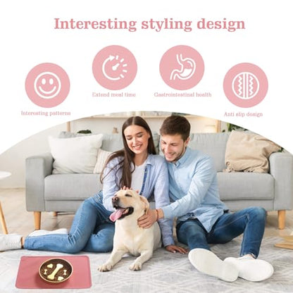 Golden Stainless Steel Slow Feeder Dog Bowls – Non-Slip Metal Dog Bowl for Large & Medium Breeds, Puppy Puzzle Feeder – 2 Cup for Small to Big Pets – Durable Slow Feed Dog & Cat Food Dish with Mat - color: Bone&Heart With Mat-Golden