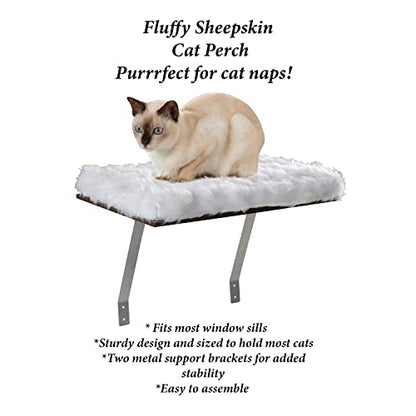 Etna Window Mount Cat Perch - Window Sill Shelf, Padded Cat Wall Bed, Space Saving Furniture for Pets, Removable Faux Sheepskin Cover, Holds 20-35 Pounds