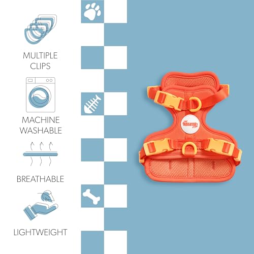 HNS1000A Arlo Extra Small Adjustable Soft Padded No Pull Pet Harness with 3 Buckles and 3 Leash Clips, Aperol - color: Dark Orange, size: X-Small (Chest: 11.8 - 17")