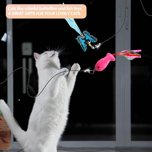 Retractable Cat Toy Wand, 12 Packs Interactive Cat Feather Toys, 9 Assorted Teaser Refills with Bell for Kitten (Pink) - size: 12 PCS