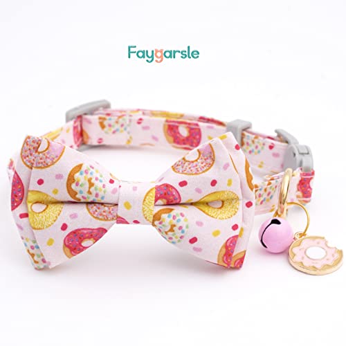 Faygarsle 2 Pack Cute Cats Collar with Bell Breakaway Bowtie Cat Collars for Male Female Cat Soft Fancy Pink Purple Cat Collar with Ice Cream Doughnuts Pattern Summer Cat Collar for Boy Girl Cats - color: Ice Cream&Doughnuts