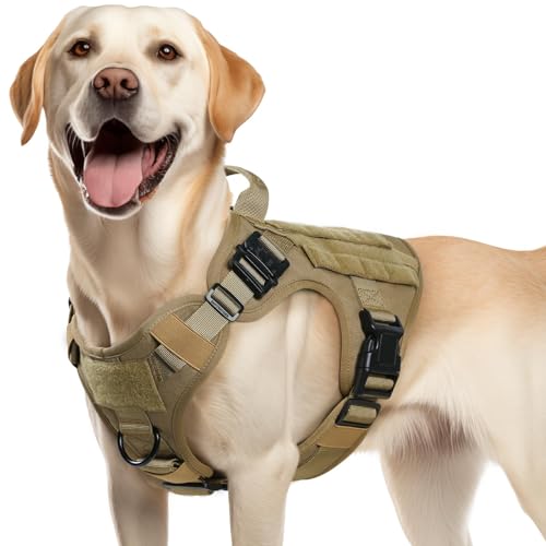 rabbitgoo Tactical Dog Harness Medium Sized, Heavy Duty Pet Harness with Handle, No-Pull Service Vest Medium Breed, Adjustable Military Dog Vest for Training Hunting Walking, Brown, M - color: Brown, size: Medium