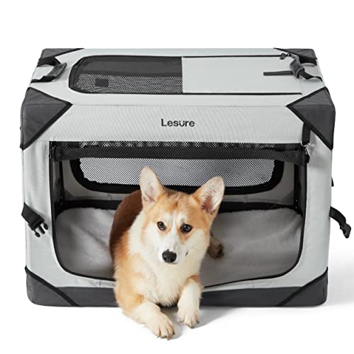 Lesure Collapsible Dog Crate - Portable Travel Kennel for Medium Dog, 4-Door Pet Crate with Mesh Windows, Indoor & Outdoor, Light Gray - color: Light Grey, size: 30.0"L x 21.0"W x 21.0"H