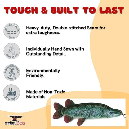 Steel Dog Muskie Realistic Fish Squeaker Dog and Cat Toy, Knotted Rope Fish Toy, No Stuffing Dog Chew Toys for Small, Medium, Large Breed - style: Muskie