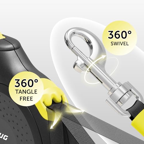 TUG 360° Tangle-Free Retractable Dog Leash | 16 ft Strong Nylon Tape (Large, Black/Yellow) - color: Black/Yellow, size: Large, 16 ft