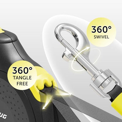 TUG 360° Tangle-Free Retractable Dog Leash | 16 ft Strong Nylon Tape (Large, Black/Yellow) - color: Black/Yellow, size: Large, 16 ft