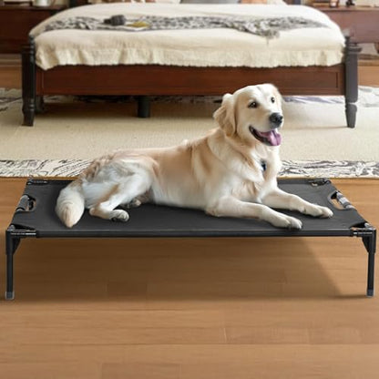 Petsfit Elevated Dog Bed for Large Dogs – Patented Anti-Sag Tension Bar, Cooling Raised Dog Cot for Outdoor/Camping/Indoor, Teslin Mesh, Non-Slip Frame, 48" - size: L-48"