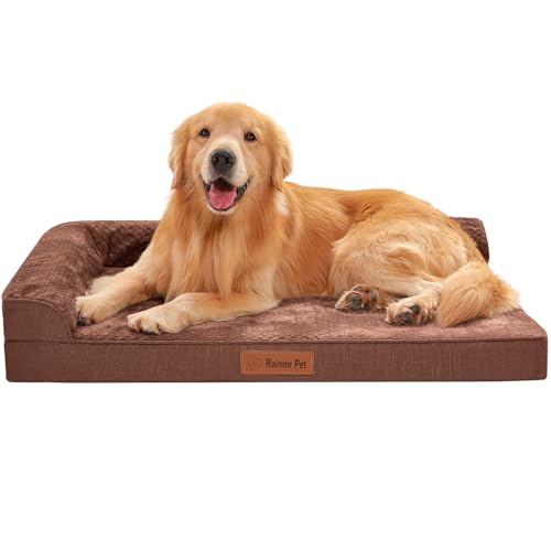 Rainmr Orthopedic Dog Beds for Large Dogs, Memory Foam Dog Beds Large Sized Dogs, Washable Removable Cover, Nonskid Bottom, Waterproof, for Indoor, Outdoor, Crate ＆ Car Use, 41x27x6 Inches, Brown Grey - color: Standard Version-Brown, size: 41.0"l X 27.0"w