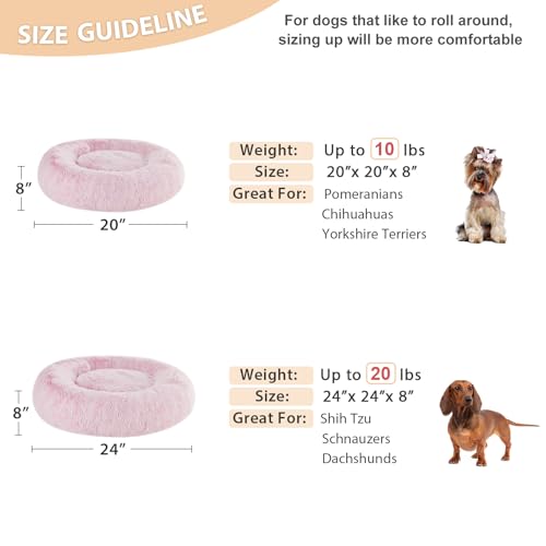 WNPETHOME Calming Dog Bed Cat Bed Donut, Faux Fur Pet Bed Self-Warming Donut Cuddler, Comfortable Round Plush Dog Beds (24 x 24 x 8 Inch, Light Pink) - color: light pink, size: 24"L x 24"W x 8"Th