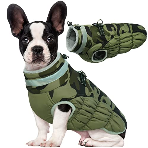 Lelepet Dog Coat Warm Dog Winter Coat Waterproof Dogs Jacket with Harness Built in Reflective Pet Fleece Vest Zip-Up Cold Weather Coats for Dogs Turtleneck & Windproof Coats Chihuahua Green Camo XS - color: Camo, size: X-Small