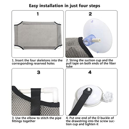 Aramox Double Layer Cat Window Hammock, Sturdy Cat Perch with 6 Suction Cups for Large Cats, Nylon Mesh Bed for Sunbathing, Supports Up to 10KG (White) - color: #739