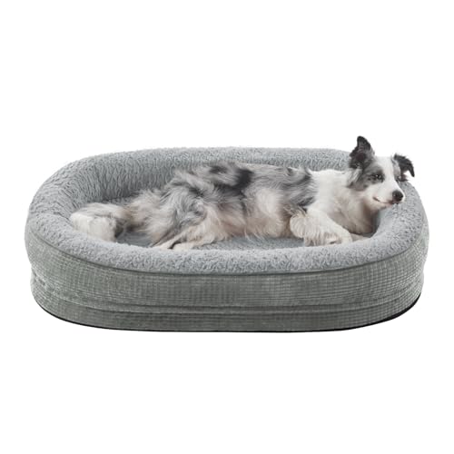 JOEJOY Orthopedic Dog Beds Large Sized Dog, Egg-Crate Memory Foam Pet Couch Bed with Bolster Sides, Waterproof Lining, Removable Washable Cover & Non-Slip Bottom, Light Grey - color: Light Grey, size: L(35"x 25"x 7")