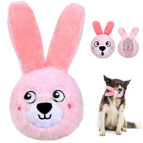 Fida Squeaky Dog Toys for Aggressive Chewers 3 in 1, Dog Chew Toys with 3 Layers,Interactive Dog Toys for Large Dogs Balls to Keep Them Busy for Small Medium Dogs(Pink Bunny) - color: Pink Bunny