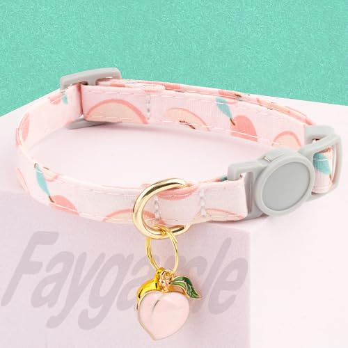 Faygarsle 2 Pack Breakaway Cat Collar with Bells for Female Girl Cats Cute Pink Collar with Peach Strawberry Charm Summer for Cats - color: Pink