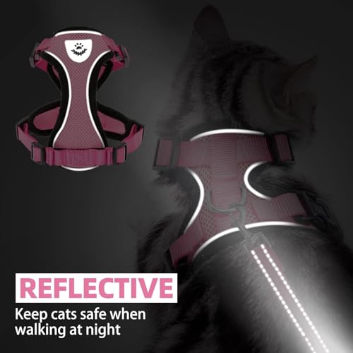 PUPTECK Cat Harness and Leash Set Escape Proof Reflective Cat Walking Harness Adjustable Soft Breathable Mesh Vest for Small Pets, Light Pink, XS - color: Light Pink, size: XS (NECK 8.5", CHEST 11"-14")