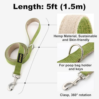 Plutus Pet Cotton Hemp Dog Collar and Leash Set, Adjustable Collar for Small, Medium, and Large Dogs, Heavy Duty and Soft on Skin, Green, XS - color: Green, size: X-Small