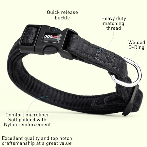 Dogline 3/8 x 7 to 11" Comfort Microfiber Soft Padded Pet Puppy Dog Collar, X-Small, Black - color: Black, size: W 3/8" L 7"-11"