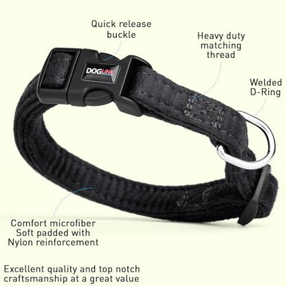 Dogline 3/8 x 7 to 11" Comfort Microfiber Soft Padded Pet Puppy Dog Collar, X-Small, Black - color: Black, size: W 3/8" L 7"-11"