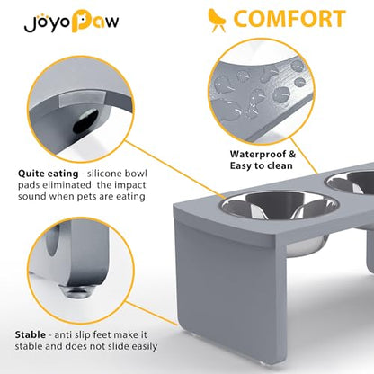 Elevated Dog Bowls, Bamboo Raised Dog Bowl for Medium Dogs, with 2 Stainless Steel Bowls (7'' Tall-40 oz Bowl, Grey) - color: Grey, size: Medium: 7'' Tall-40oz Bowl