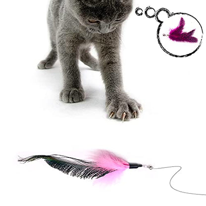 12pcs Cat Feather Toy Replacement for Wand Kitten Toys Interactive Training Bell Inside Playing Gift for Chasing Jumping Exercise Refill Feathers Toy (Pink+Rosepink) - color: Pink+Rosepink