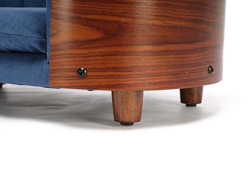 HomSof 26.38" Scandinavian Style Elevated Dog Cat Bed Pet Sofa with Solid Wood Legs and Bent Wood Back with Velvet Cushion,Small Size，Navy+Brown - color: Navy+Brown, size: 26.4"L x 16.1"W x 9.8"Th
