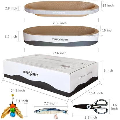 3PCS 23.6 Inch Extra Large Cat Scratcher Bed,Big Cats Box with Corrugated Scratch Pad, Scratching Lounge Bed,Oval Shape Cat Scratcher Bowl - color: grey 23.6 inch (big)