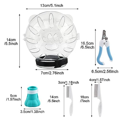 Quixleen Cat Helmet for Grooming Cat Bubble Muzzle Cat Muzzle with 4 Boots Paw Covers 2 Lice Combs 2 Pet Nail Clipper for Cats Grooming Bathing Shaving Nail Trimming