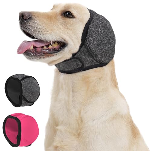 Dog Calming Hoodie Quiet Ear Cover for Noise Protection Anxiety Relief Ear Muffs, No Shake Ear Wraps for Dogs, Swim Cap Bath Blow Drying Headband Wraps for Ear Hematoma Groom Fireworks(Grey, Medium) - color: GREY, size: Medium(Head Circle:14"-19")