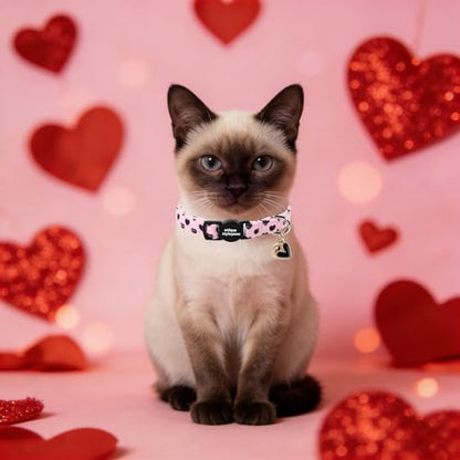 Unique style paws 2 Pack Valentine Kitten Collar Breakaway with Bell&Pendant, Adjustable Safety BlackBerry Pink Love Heart Cat Cotton Collar for Girl Boy Cat and Small Pet - color: Blackberry Pink Heart
