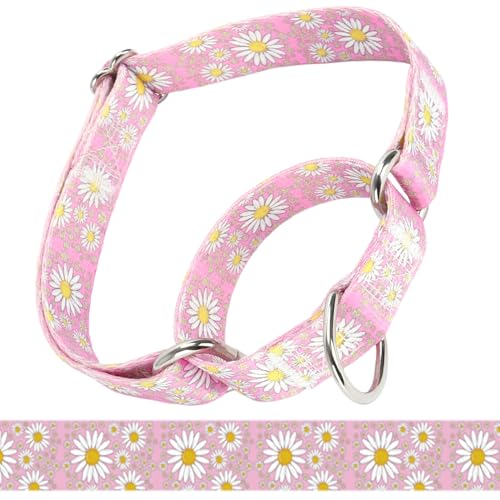 Pink Martingale Collar for Girl Dogs, Daisy Floral Design Soft Nylon Adjustable No Slip Training Collar, No Pull Escape Proof Collar for Small Medium Large Dogs (Pink, M (Neck 14"-18")) - color: Pink, size: M (Neck 14"-18")