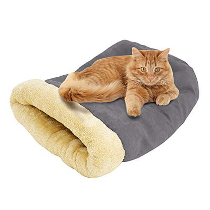 4 in 1 Self Warming Burrow Cat Bed, Pet Hideway Sleeping Cuddle Cave (Gray) - color: Gray