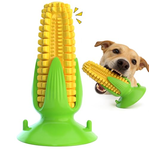 Dog Chew Toys with Suction Cup Floating Squeaky Toy for Aggressive Chewers Toothbrush Teething Cleaning Toys Interactive Tough Toys for Medium and Large Dogs - color: Corn