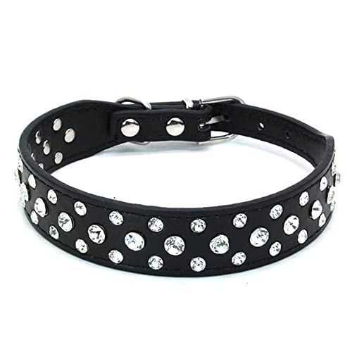 Rhinestone Dog Collar, Bling Rhinestone PU Leather Crystal Diamond Pet Dog Cat Puppy Collar Black S M L XL (XS, Black) - color: Black, size: XS