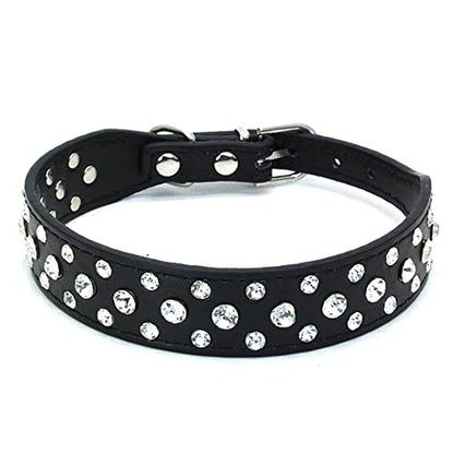 Rhinestone Dog Collar, Bling Rhinestone PU Leather Crystal Diamond Pet Dog Cat Puppy Collar Black S M L XL (S, Black) - color: Black, size: S