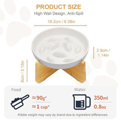Non-Slip Rubberwood Elevated Cat Feeder Stand - 6.1"x3.5" Detachable Bowl Holder, Ergonomic Anti-Vomiting Raised Pet Dish Stand (White(Ceramic)-Bamboo Stand) - color: White(Ceramic)-Bamboo Stand