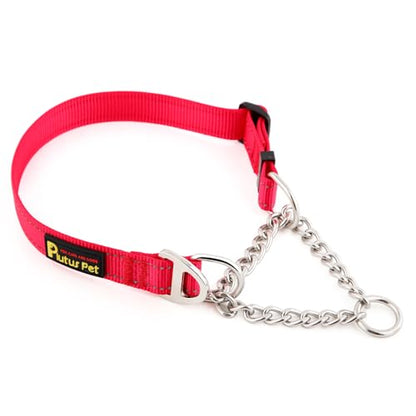 Plutus Pet Martingale Dog Collar with Stainless Steel Chain and Reflective Nylon, Adjustable No Pull Training Collar, for Small Medium, and Large Dogs, Red, S - color: Red, size: Small