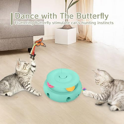 Cat Toys,3-in-1 Interactive Cat Toys for Indoor Cats,Rechargeable Automatic Interactive Cat Toy with Fluttering Butterfly,Smart Sensor 6 Holes Mice Whack-A-Mole and Track Balls,Blue - color: blue